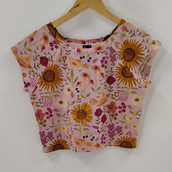 Princess Highway Pink Floral Crop Top Size 14 Girls Small Adult Stretch - Picture 1 of 7